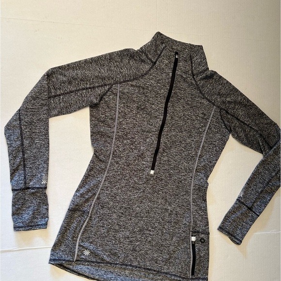 Athleta quarter zip workout grey/black long sleeve top with thumb holes Sz-S T17 - Picture 4 of 7